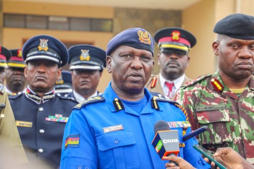 Inspector General of Police Douglas Kanja and his Deputy Gilbert Masengeli during a past media engagement. PHOTO/NPSOfficial_KE/X