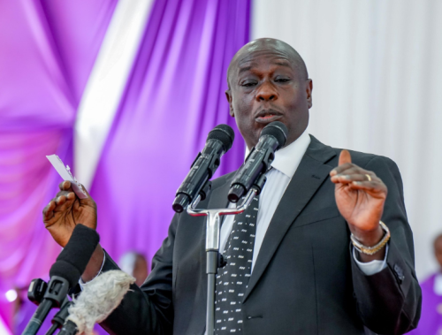 Former Deputy President Rigathi Gachagua speaks during a past public function. PHOTO/@rigathi/X