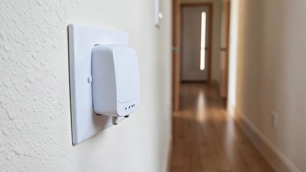 A plug-in energy monitor in a wall socket in a hallway