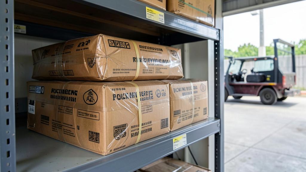 Parcels stacked on a shelf at a pickup point