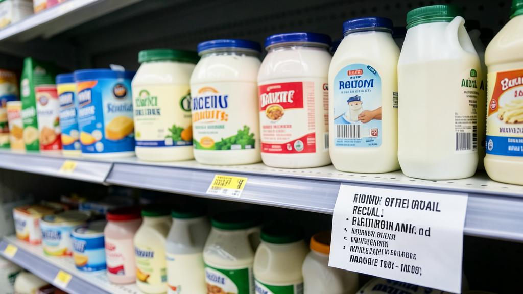 A supermarket chiller shelf with a recall notice attached